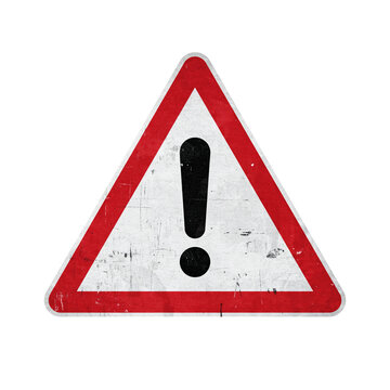 Warning sign with exclamation mark. Isolated grunge triangle hazard alert icon.