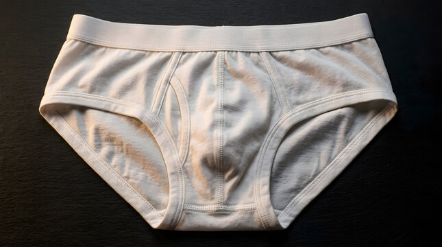 White cotton men briefs isolated. Comfortable male underwear garment on dark background.