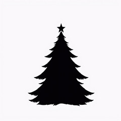 Obraz premium Silhouette of Evergreen Christmas Tree with Star Topper on Plain Background