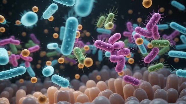 Microscopic view of bacteria and probiotics in the intestinal tract