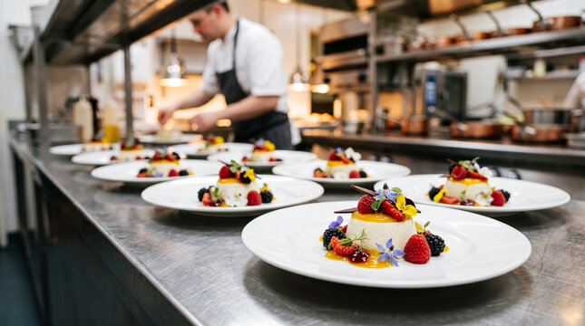 Fine Dining Plated Desserts in Professional Kitchen