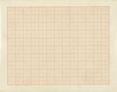 Antique millimetric graph paper background with fine orange grid lines on aged vintage paper texture. Technical blueprint style