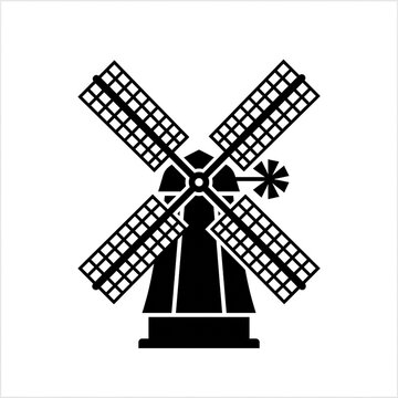 Minimalist black and white windmill silhouette vector illustration on white background