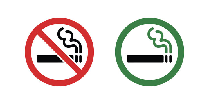 No Smoking Sign, No Smoking Sign Set with Forbidden Tobacco and Electronic Cigarette Symbols for Smoke Free Area Safety Vector Illustration
