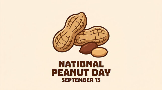 Vintage style National Peanut Day greeting card with hand-drawn peanuts and green leaves on a beige background.