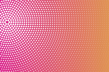 Obraz premium White halftone dots in a radial pattern on a pink to orange gradient background, texture