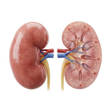Human kidney anatomy with renal artery vein and ureter detailed view