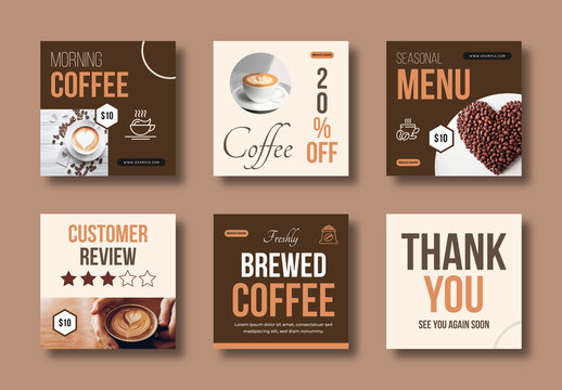 Coffee Shop Social Media Post Template Set