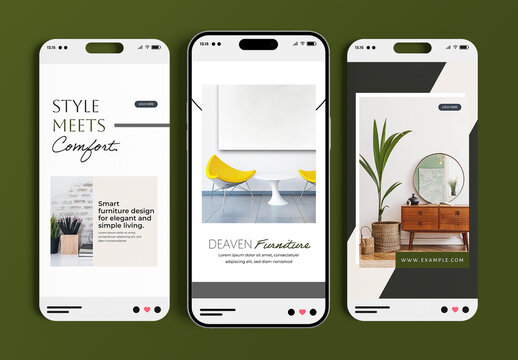 Modern Furniture Story Post Template Set With Minimal Interior Design