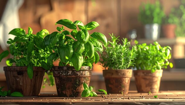 Fresh Herbs in Pots - Basil, Rosemary, and More.