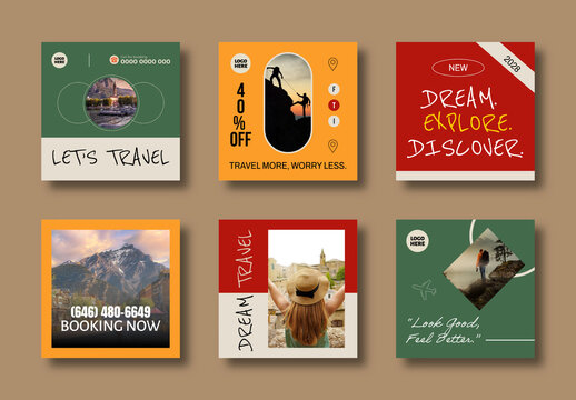 Travel Agency Social Media Post Template Set