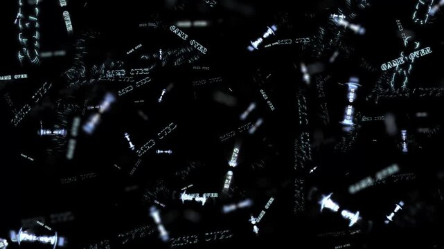 Loop animation text of Game Over 3Dsilver text flow on black abstract background. 4K 3D rendering seamless loop for Black History Mont cinematic title intro.
