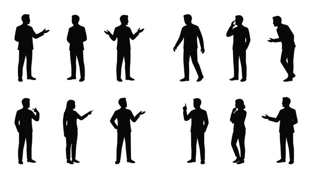 Business people silhouette, professional and team for corporate communication, marketing and presentation. Staff, manager and employee with gestures, office life and networking for company jobs.