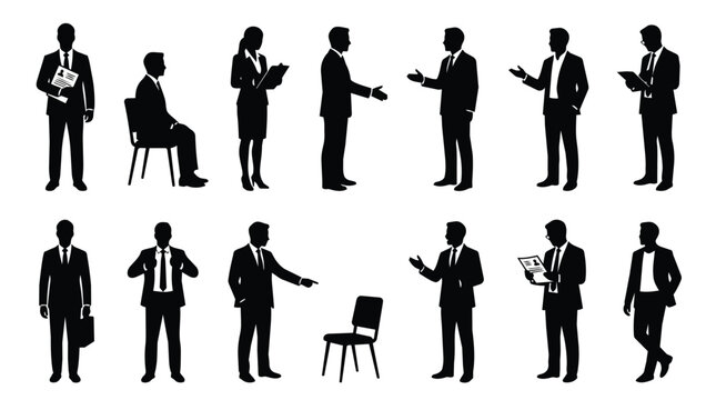 Business people silhouettes, job interview and recruitment for hiring, corporate human resources and professional meeting. Career, employment and hr group with office men for agency and success