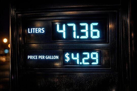 A realistic photo of a gas station sign displaying the current price per gallon