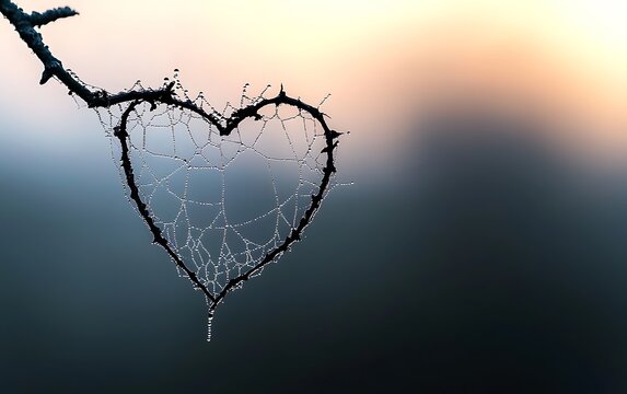 Frosted heart shaped spiderweb