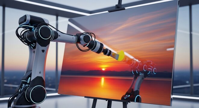 Robotic arm painting sunset