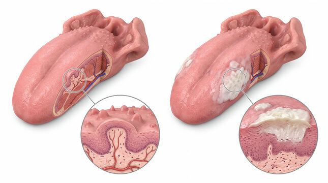 Healthy Tongue vs Oral Leukoplakia Medical Comparison with Magnified Surface Detai