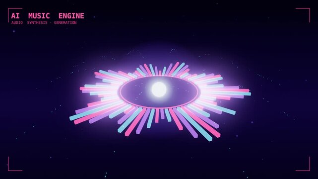 Ai music engine radial audio spectrum, data analytics and visualization concept 3D animation, seamless loop.