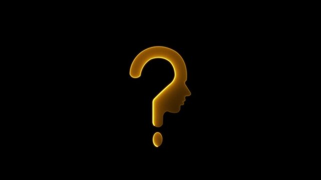 Glowing neon line human head with question mark icon  animation on black background. Neon glowing question mark with man head icon.