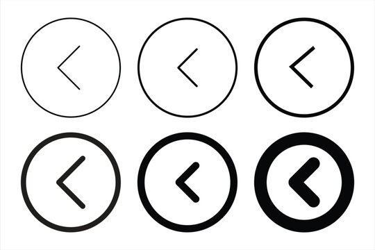 Left arrow back button circle icon vector set isolated on white background