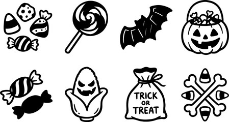 Fototapeta premium Halloween candy and treats vector set with sweets lollipops and trick or treat