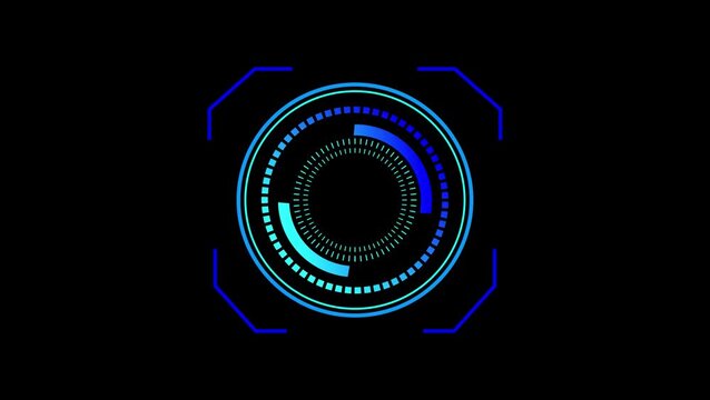 Futuristic blue HUD circle target interface animated graphic element. digital aiming sight elements.