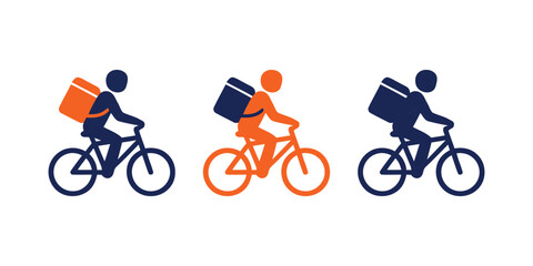 Naklejka premium Courier Riding Bicycle Food Delivery Vector Icon Set