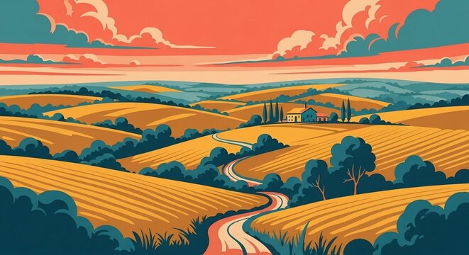 Rolling hills landscape illustration