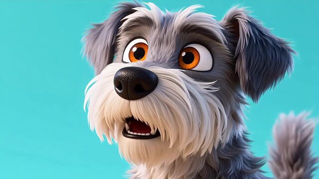 Surprised cartoon schnauzer with big orange eyes