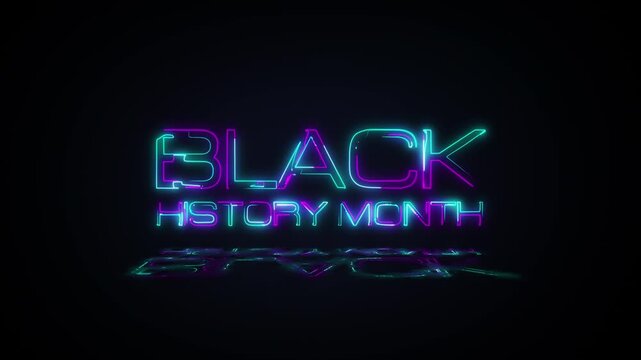 Animation text of Black History Month laser neon glitch text effect on black abstract backgroud. Promote advertising concept isolate using QuickTime Alpha Channel proress 444
