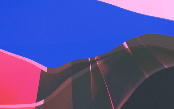 Wavy shapes illuminated by pink light, studio shot photo
