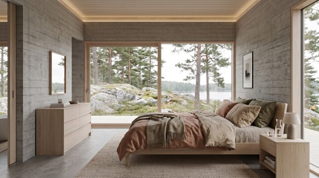 Scandinavian Bedroom with Lake View and Natural Light