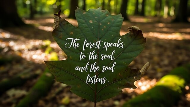 Brown autumn leaf with forest soul quote overlay.