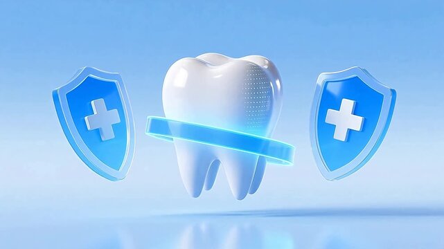 White tooth with blue shields