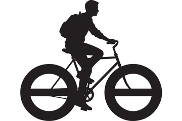 Fototapeta premium Bicycle Silhouette with Cyclist Riding, Black and White Vector Illustration of Outdoor Activity and Transportation