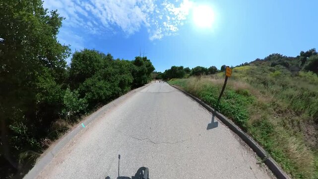 Santa Monica Mountains Cycling POV Front View Bike 02 Franklin Canyon California USA