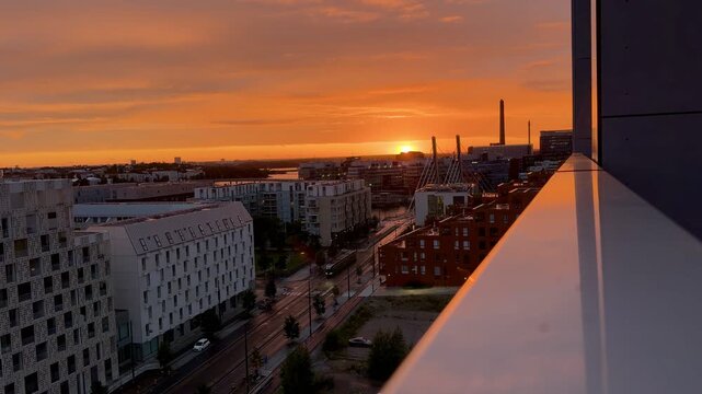 Helsinki Street and Buildings at Sunset Seen from Above