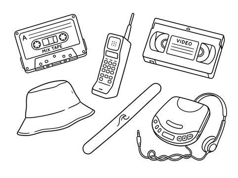 90's Nostalgic coloring page on an isolated white background. Generated with AI