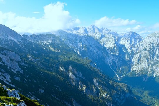 View of the mountains above Kamni&scaron;ka Bistrica valley in Gorenjska, Slovenia