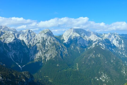 View of Brana mountain peak above Kamni&scaron;ko Sedle aboe Kamni&scaron;ka Bistrica valley in Gorenjska, Slovenia