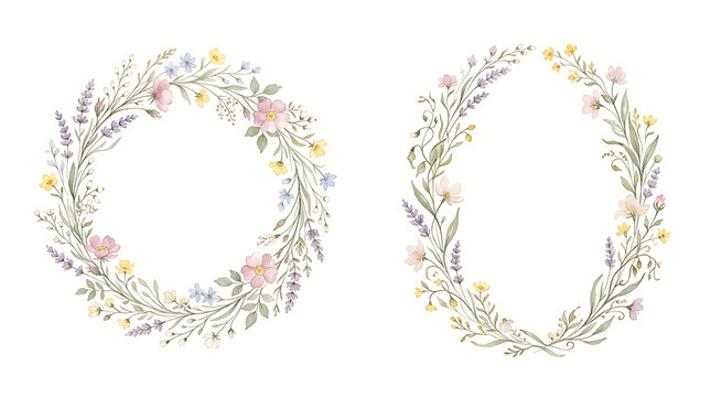 Two delicate floral wreaths with pink yellow and blue flowers