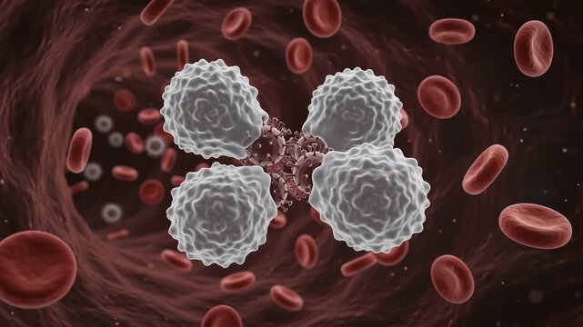 Immune system white blood cells destroying pathogens in bloodstream