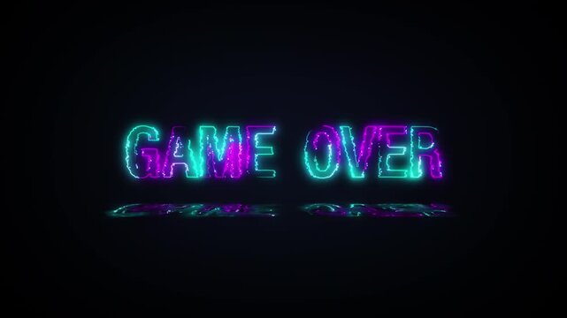 Animation text of Game Over laser neon glitch text effect on black abstract backgroud. Promote advertising concept isolate using QuickTime Alpha Channel proress 444