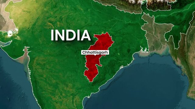 Chhattisgarh State Highlighted on India Country Map Animation