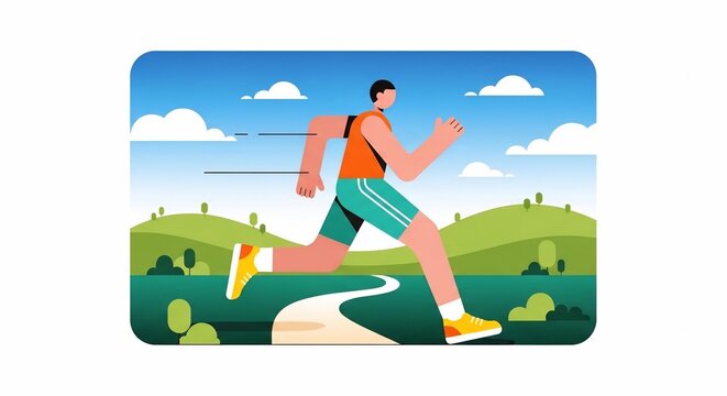 Runner on trail with landscape illustration
