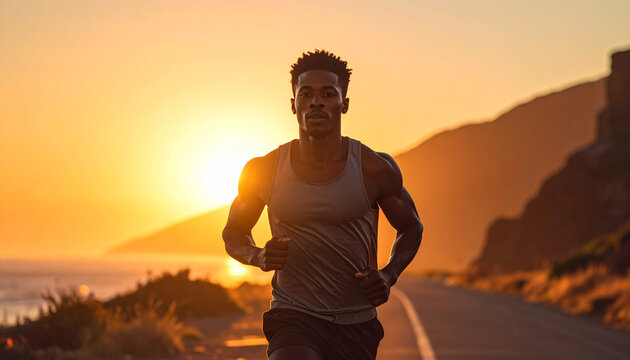 Runner on road during sunset