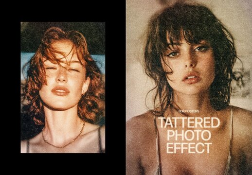 Vertical Tattered Photo Effect For Poster And Print Design