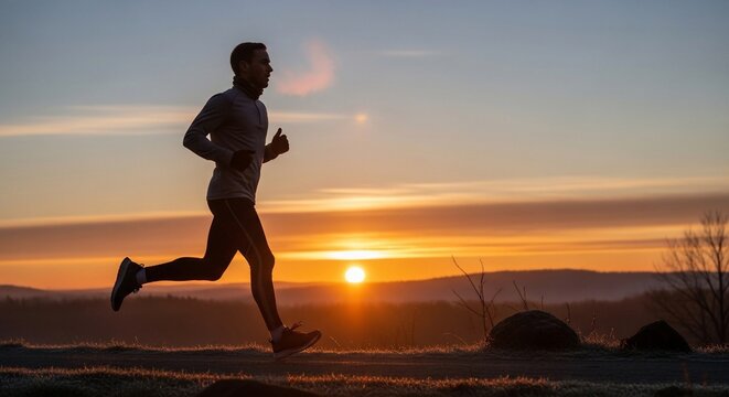 Runner silhouette sunset horizon