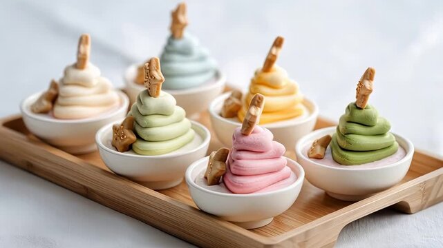 Decorating colorful christmas treeshaped desserts: a festive dessert presentation